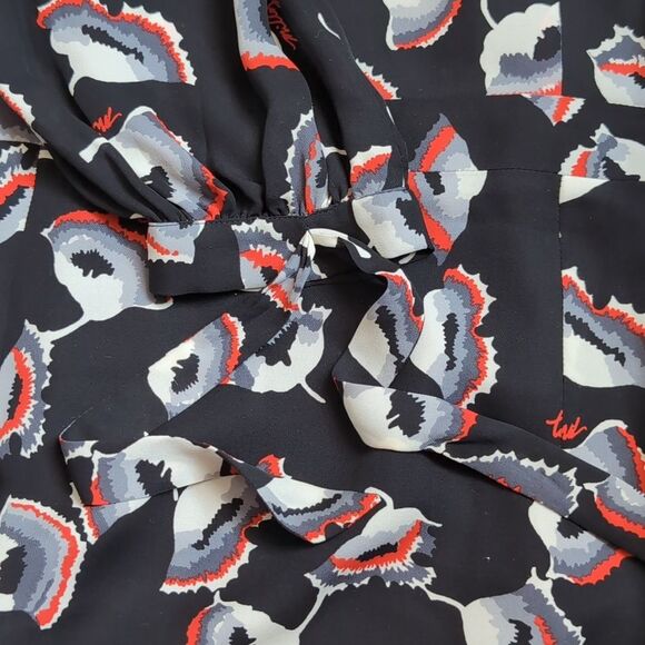 MILLY New York  💯 Silk Merlot Poppy Print Clemie Tie  Dress Size 12 Large - Picture 8 of 15